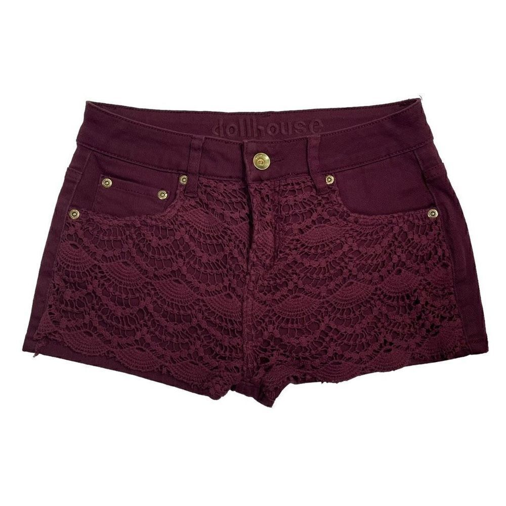 Dollhouse Burgundy Lace Front Shorts Women's Size 6 - Picture 7 of 7